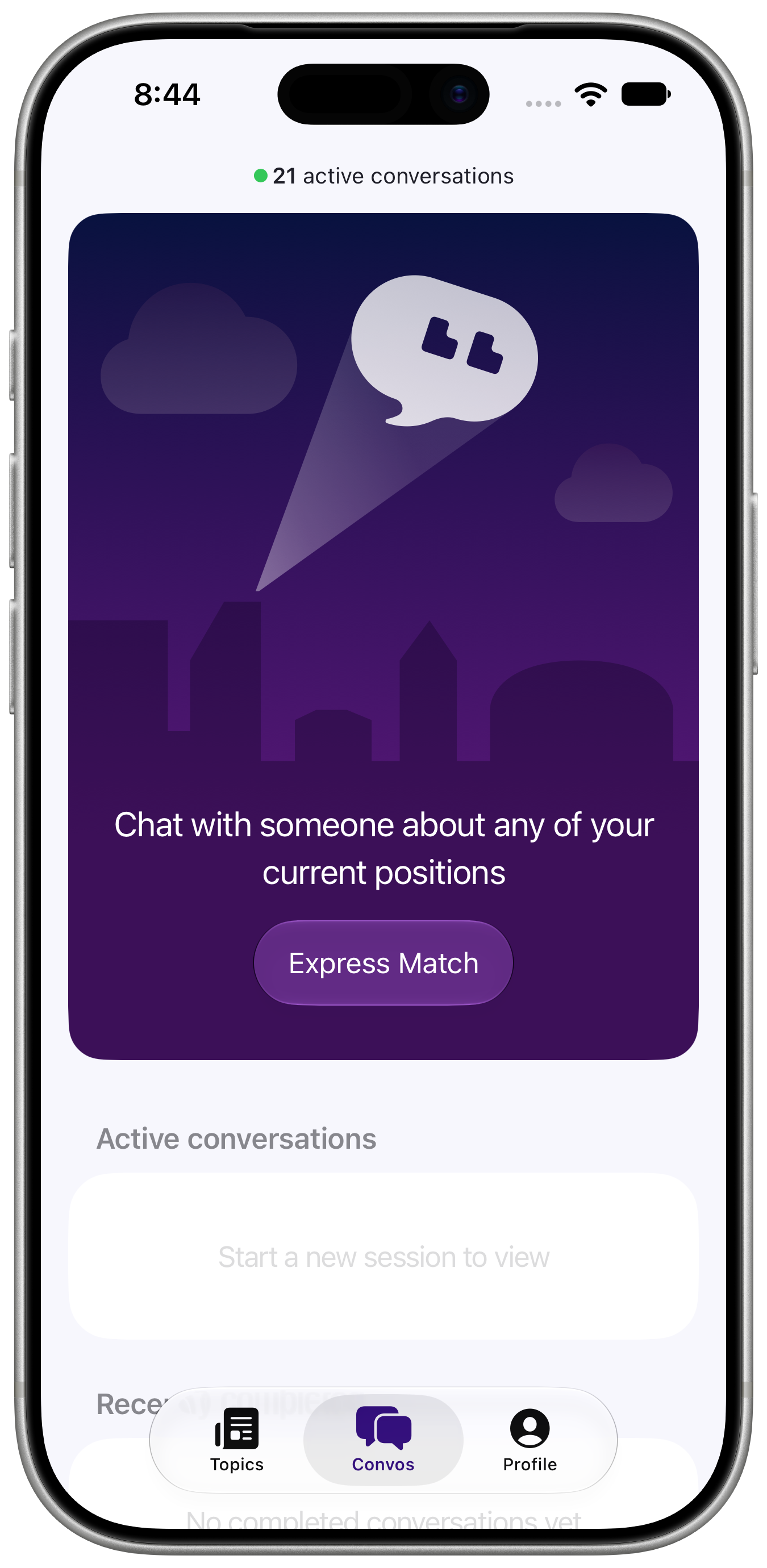 Convos tab ready to express match