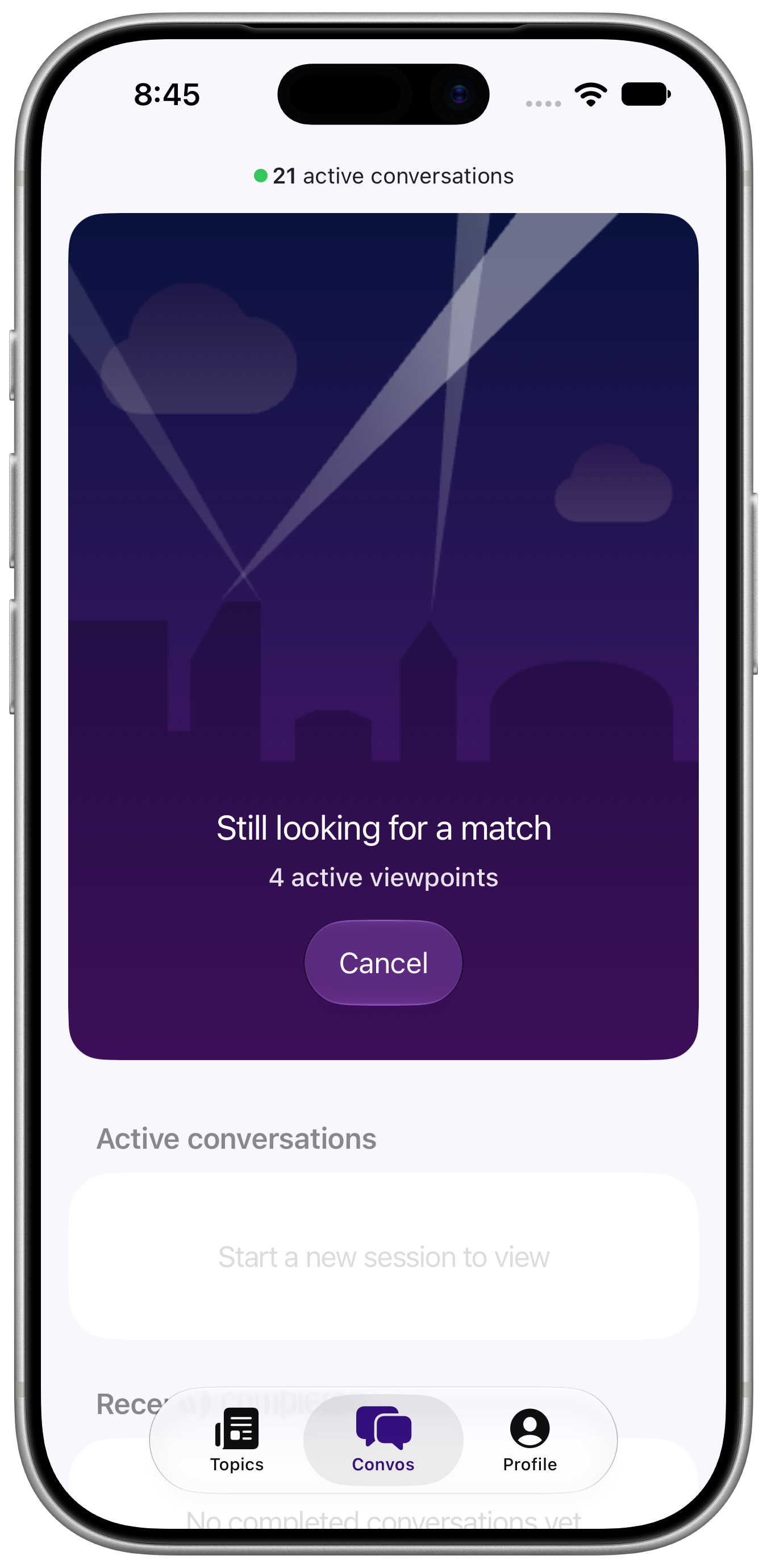 Convos tab while still looking for a partner
