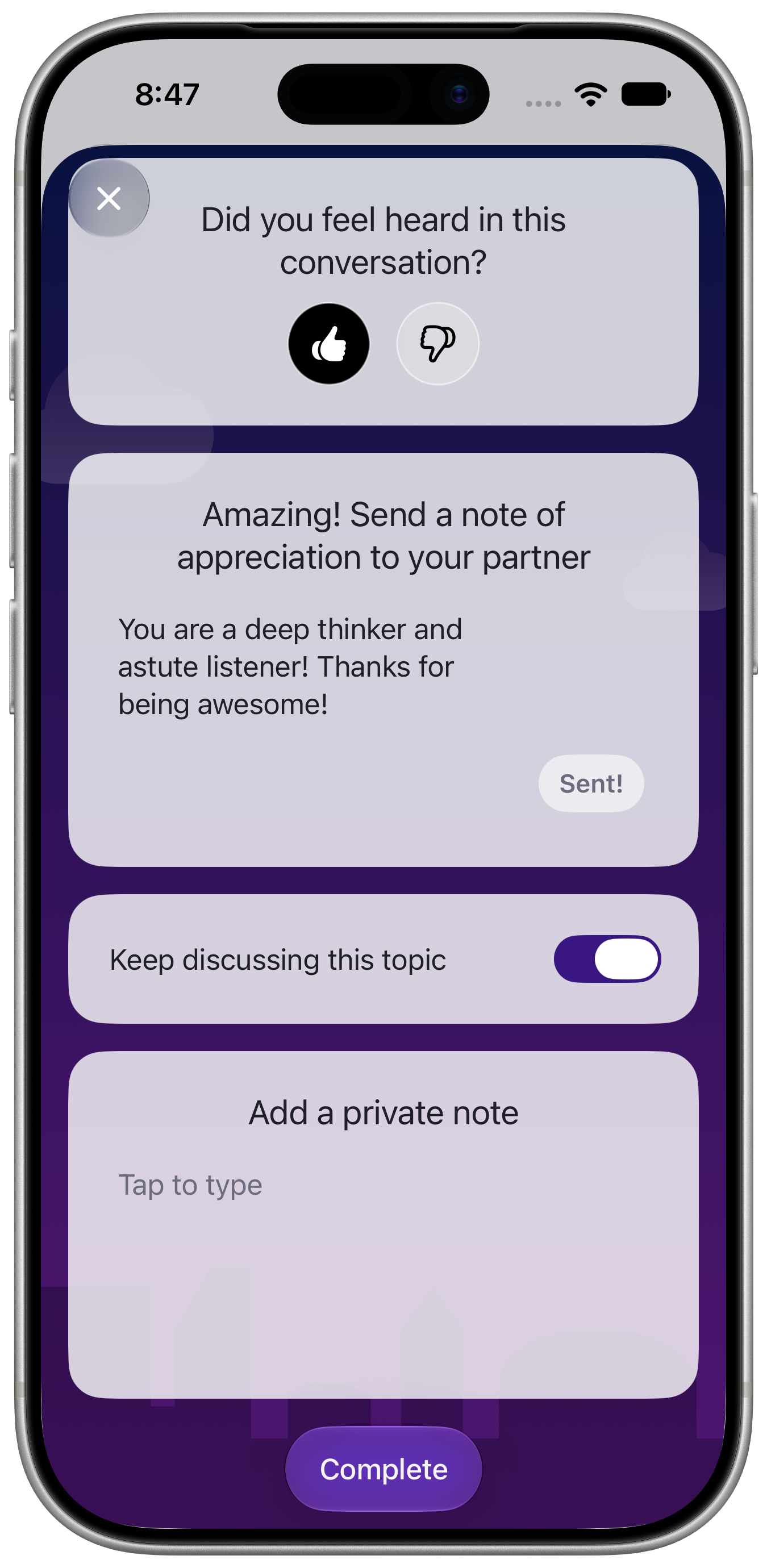 Send a note of appreciation to your partner