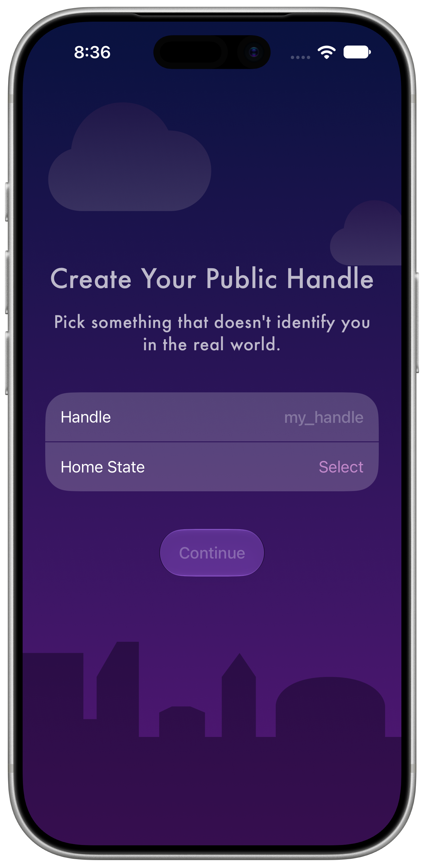 Create your public handle and home state