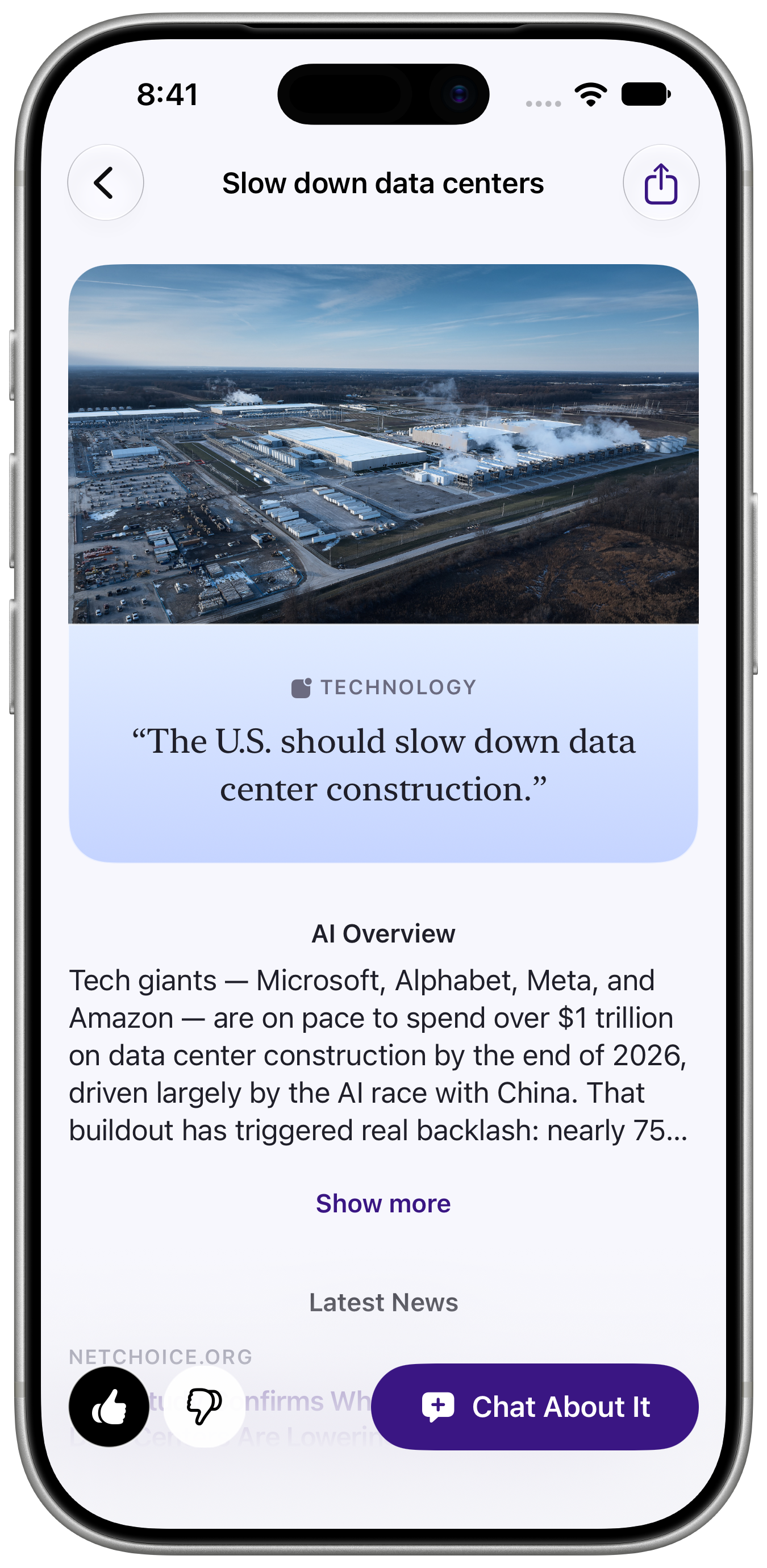 Topic Detail Page with overview and stance controls